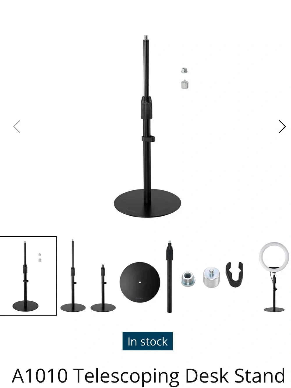 Telescoping Ring LED Light Desk Stand - Black/White- Kensington